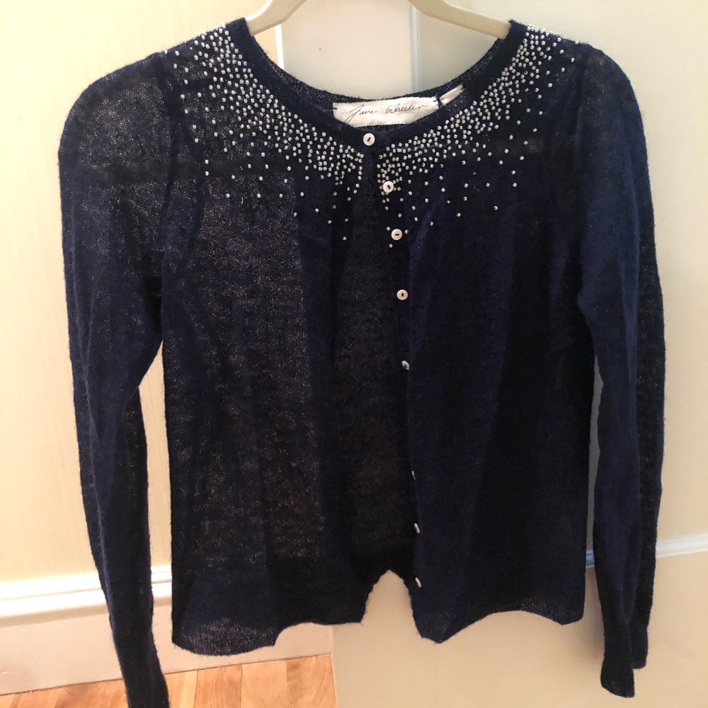 Anthropologie blue cardigan with bead details